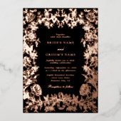 実在バラゴールドフォイルフローラボタニカルブラック結婚ズ 箔招待状 (正面)