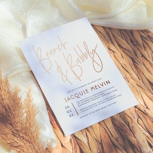 実在バラゴールドフォイルブランチ&バブリーブライダルシャワー 箔招待状