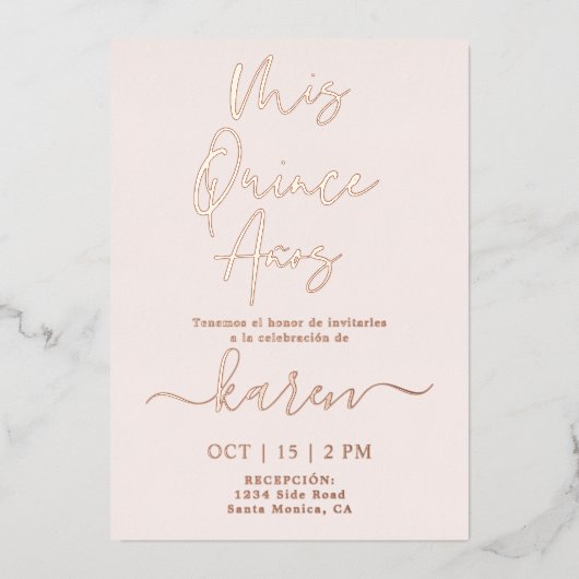 実在バラゴールドフォイル招待状フォイルイン 箔招待状 (正面)