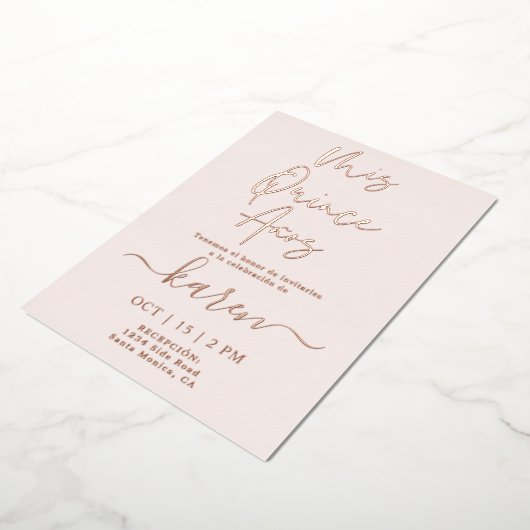 実在バラゴールドフォイル招待状フォイルイン 箔招待状 (回転した状態)