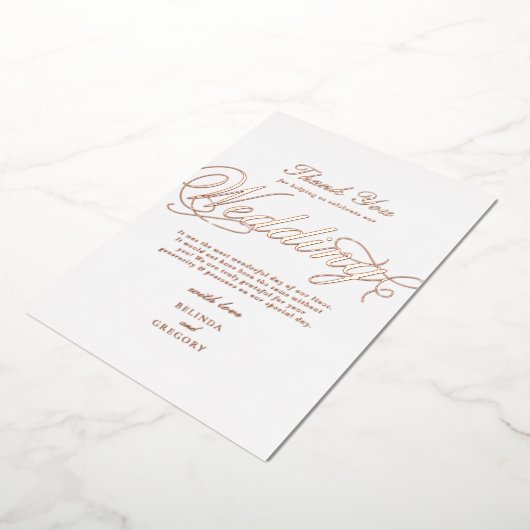 実在バラゴールドフォイル白結婚白の感謝 箔招待状 (回転した状態)