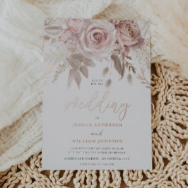 実在バラ素晴らし金ゴールド結婚フローラ 箔招待状