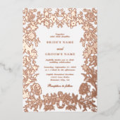 実在バラ金エレガント箔結婚フローラ 箔招待状 (正面)