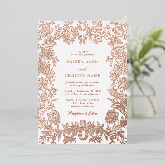 実在バラ金エレガント箔結婚フローラ 箔招待状 (立ち正面)