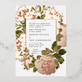 実在バラ金ゴールドエレガントと水結婚色 箔招待状 (正面)