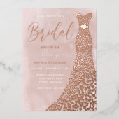 実在バラ金ゴールドガウン赤面水カラーブライダルシャワー 箔招待状 (正面)