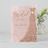 実在バラ金ゴールドガウン赤面水カラーブライダルシャワー 箔招待状 (立ち正面)