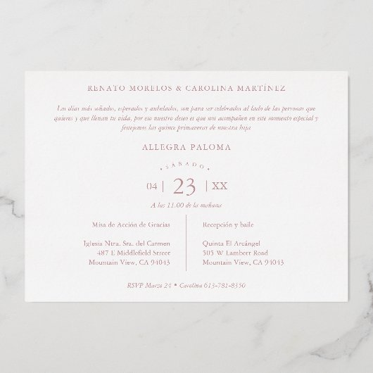 実在バラ金ゴールドキンセアニラトレンディーブランチスペインの 箔招待状 (裏面)