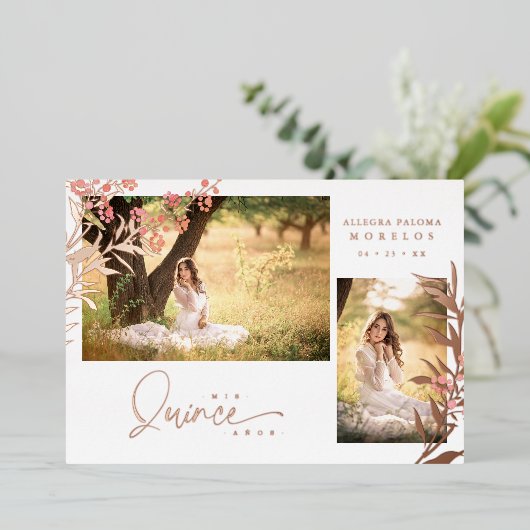 実在バラ金ゴールドキンセアニラトレンディーブランチスペインの 箔招待状 (立ち正面)