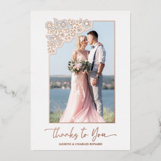 実在バラ金ゴールドフローラフレーム2写真感謝してい引用文 箔招待状 (正面)