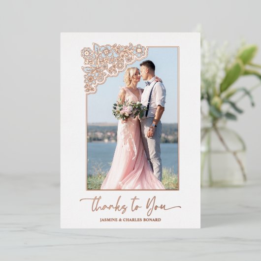 実在バラ金ゴールドフローラフレーム2写真感謝してい引用文 箔招待状 (立ち正面)