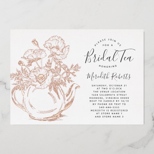 実在バラ金ゴールドフローラブライダルシャワーティー 箔招待状 (正面)