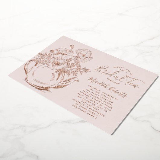 実在バラ金ゴールドフローラブライダルシャワーティー 箔招待状 (回転した状態)