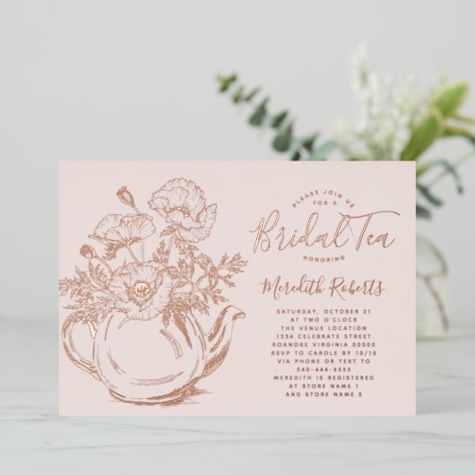 実在バラ金ゴールドフローラブライダルシャワーティー 箔招待状 (立ち正面)