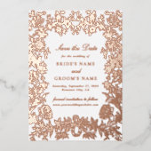 実在バラ金ゴールドフローラ結婚式日付カードを保存 箔招待状 (正面)