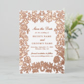 実在バラ金ゴールドフローラ結婚式日付カードを保存 箔招待状 (立ち正面)