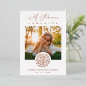 実在バラ金ゴールドロマンチックフローラリース写真 箔招待状 (立ち正面)