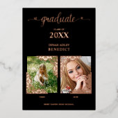 実在バラ金ゴールドロマンチック今2枚の写真卒業 箔招待状 (正面)