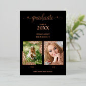 実在バラ金ゴールドロマンチック今2枚の写真卒業 箔招待状 (立ち正面)