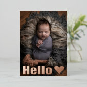 実在バラ金ゴールド写真コラージュベビーのお知らせ 箔招待状 (立ち正面)