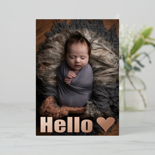 実在バラ金ゴールド写真コラージュベビーのお知らせ 箔招待状 (立ち正面)