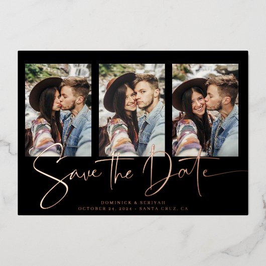 実在バラ金ゴールド手書き日付の保存 箔招待状 (正面)