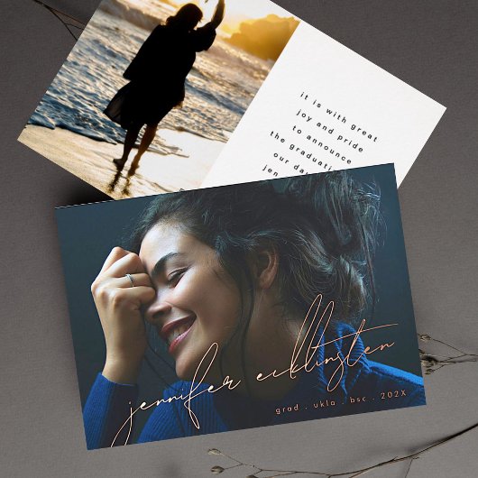 実在バラ金ゴールド編集可能写真テンプレート卒業 箔招待状