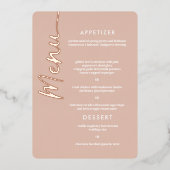 実在バラ金フォイルモダンフォント結婚のメニューカード 箔招待状 (正面)