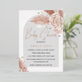 実在バラ金箔ピンクフローラアーチ赤ちゃんシャワー 箔招待状 (立ち正面)