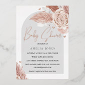 実在バラ金箔ピンクフローラアーチ赤ちゃんシャワーF 箔招待状 (正面)
