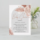 実在バラ金箔ピンクフローラアーチ赤ちゃんシャワーF 箔招待状 (立ち正面)