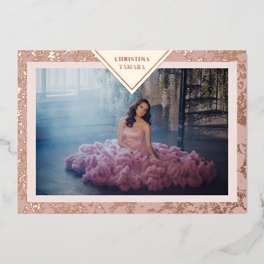 実在ファンシーバラテクスチャスペインのMis XVアノス 箔招待状 (正面)