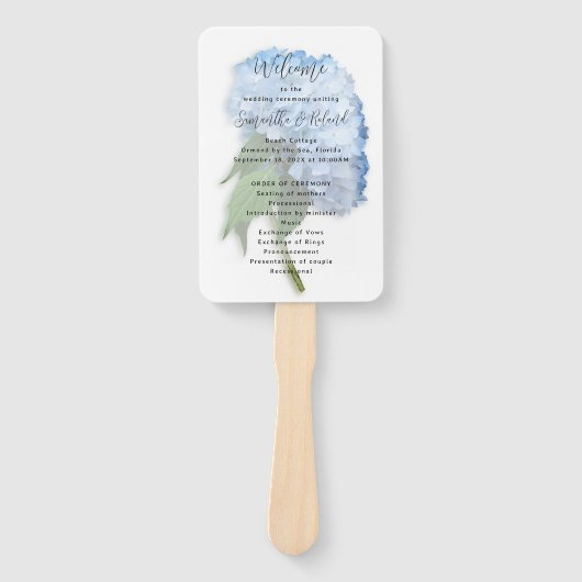 実在ブルーアジサイ花結婚式 プログラム ハンドファン (正面)