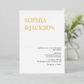 実在ホイモダン金ゴールドミニマル書道結婚の 箔招待状 (立ち正面)