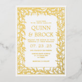 実在ミニマル葉の金ゴールドの葉結婚の 箔招待状 (正面)