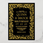 実在ミニマル葉の金ゴールドの葉結婚の 箔招待状 (正面)