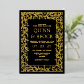 実在ミニマル葉の金ゴールドの葉結婚の 箔招待状 (立ち正面)
