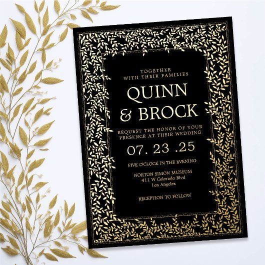 実在ミニマル葉の金ゴールドの葉結婚の 箔招待状