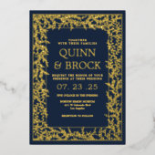 実在ミニマル葉の金ゴールドの葉結婚の 箔招待状 (正面)