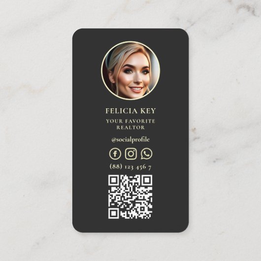 実在モダン不動産仲介業者フォトブラック金ゴールド 名刺 (裏面)