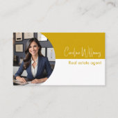 実在モダン地主丸い写真マスタードホワイト 名刺 (正面)