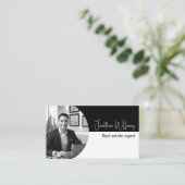 実在モダン地代理店丸フォト白黒 名刺 (スタンド正面)