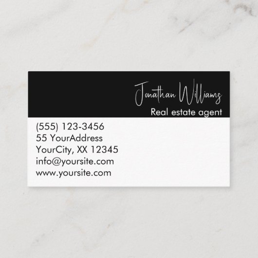 実在モダン地代理店丸フォト白黒 名刺 (裏面)