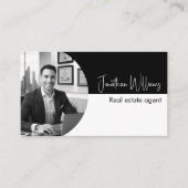 実在モダン地代理店丸フォト白黒 名刺 (正面)