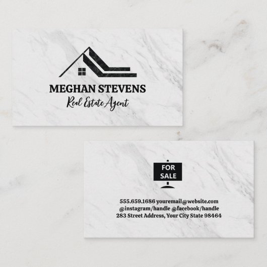 実在モダン大理石のロゴ 予約カード (正面/裏面)