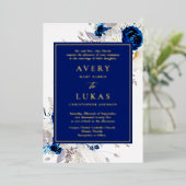 実在モダン金ゴールド青結婚白 箔招待状 (立ち正面)