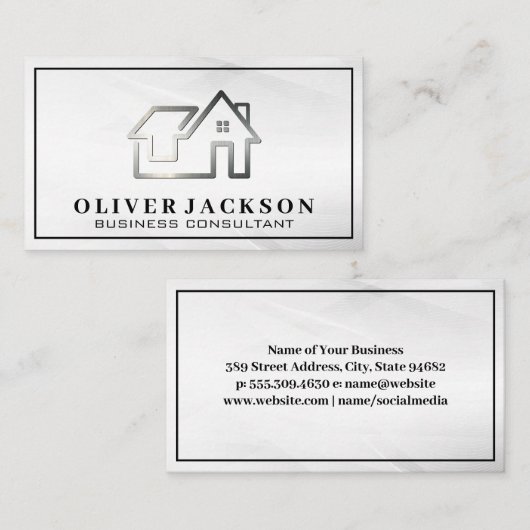 実在モダン銀色 名刺 (正面/裏面)