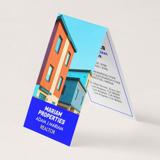 実在モダンEstate Agent （QR写真）不動産仲介業者折り畳み 名刺 (正面)