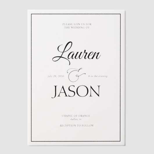 実在モダンVellumオーバーレイ名書黒文字 ベラム紙招待状 (正面)