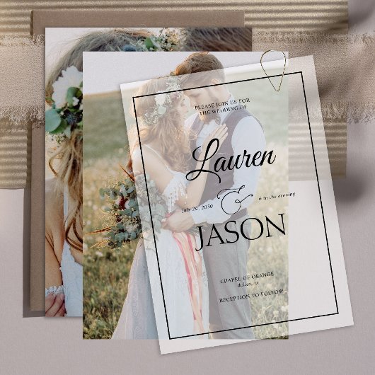 実在モダンVellum Overlayシンプル2写真結婚s 招待状
